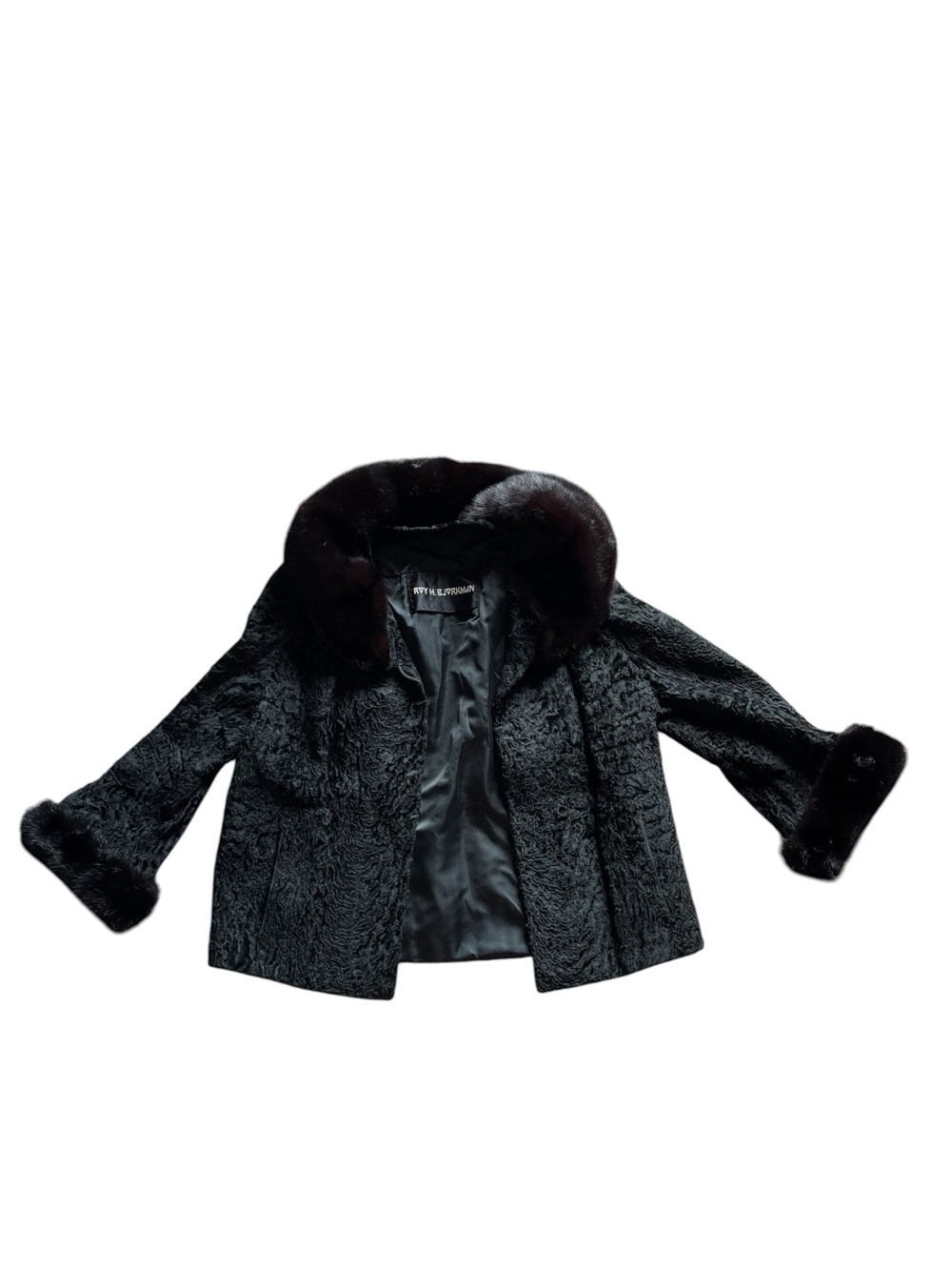 VINTAGE Roy H Bjorkman Mink Fur collar cuff Persian coat old money fancy grandma